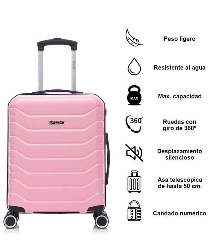 RAYKONG Maleta Cabina ABS+PC 55x40x20cm | 40L | 20 Pulgadas | Semirígidas con candado combinación - RosaClaro