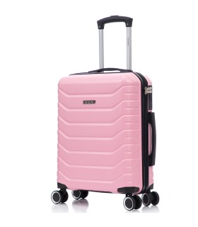 RAYKONG Mala de cabine ABS+PC 55x40x20cm | 40L | 20 polegadas | Semi-rígido com fecho de combinação - Rosa claro