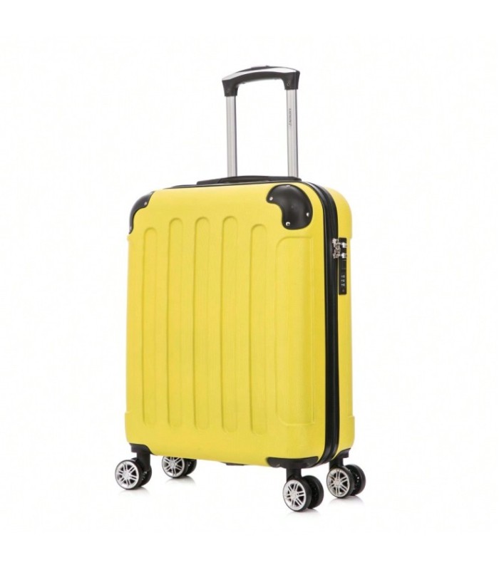 RAYKONG Maleta Cabina ABS 55x40x20cm (44L) - Maxima Capacidad - 4 Ruedas Giratorias Dobles 360ª - Candado Incrustado - Amarillo