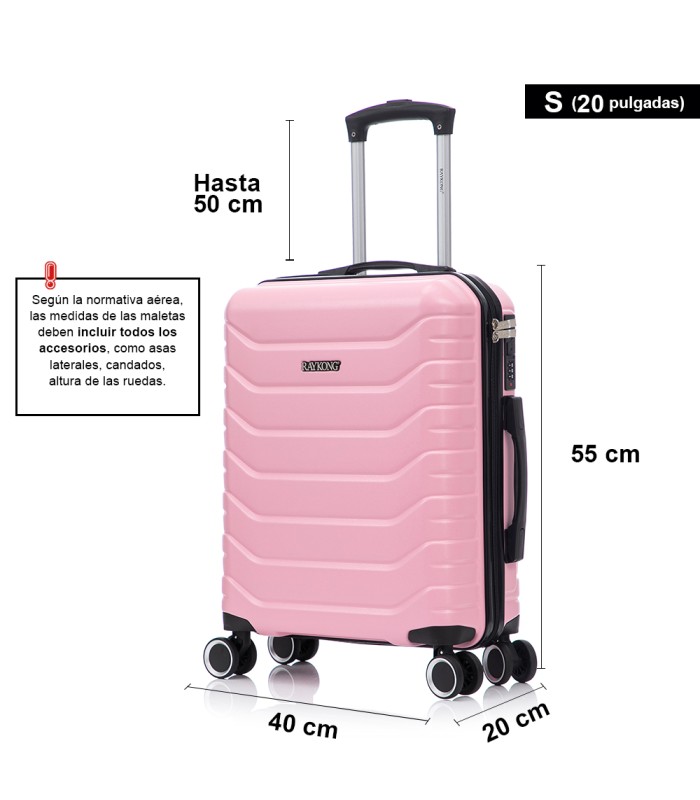RAYKONG Maleta Cabina ABS+PC 55x40x20cm | 40L | 20 Pulgadas | Semirígidas con candado combinación - RosaClaro