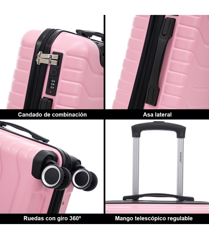 RAYKONG Maleta Cabina ABS+PC 55x40x20cm | 40L | 20 Pulgadas | Semirígidas con candado combinación - RosaClaro
