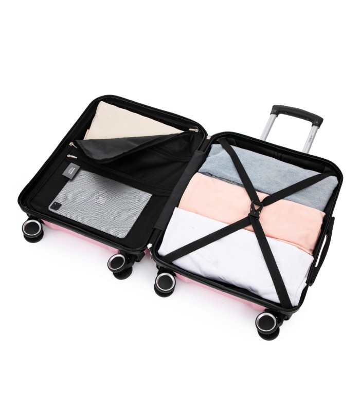 RAYKONG Mala de cabine ABS+PC 55x40x20cm | 40L | 20 polegadas | Semi-rígido com fecho de combinação - Rosa claro