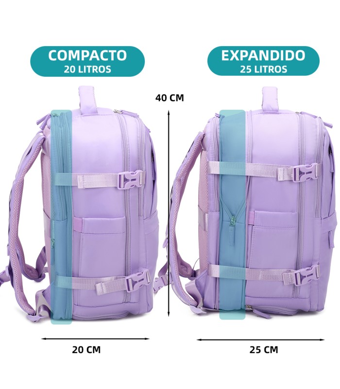 1990s Mochila de cabina expandible para Ryanair 40x25x20-25cm,bolso de zapatillas, apto para portátil 14 - Morado