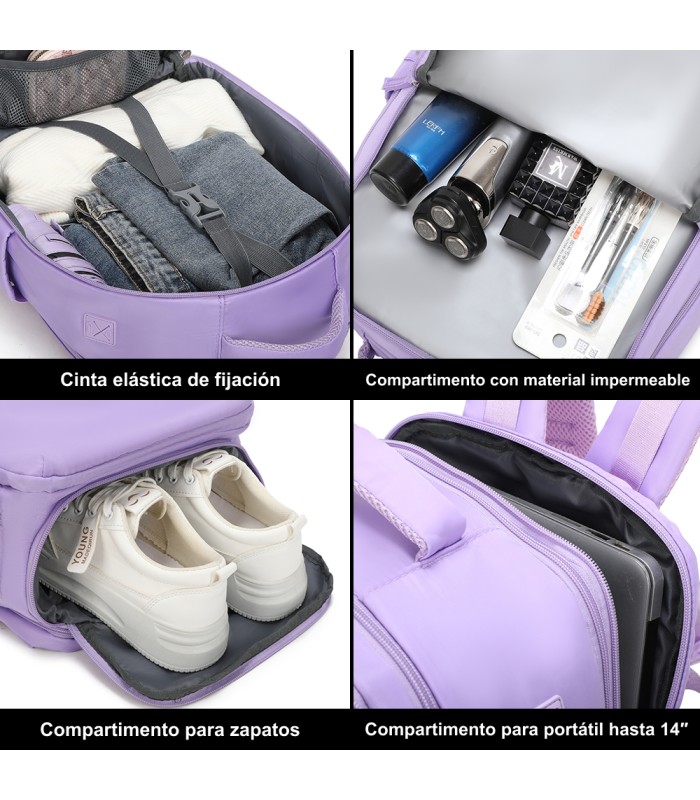 1990s Mochila de cabine expansível para Ryanair 40x25x20-25cm, bolsa de sapato, adapta-se a 14 computadores portáteis - Roxo