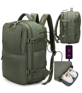 1990s Mochila de cabine expansível para Ryanair 40x25x20-25cm, bolsa de sapato, adapta-se a 14 computadores portáteis - VerdeMil