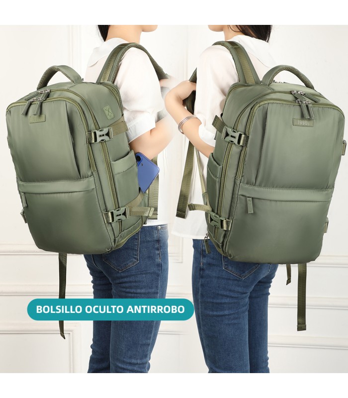 1990s Mochila de cabine expansível para Ryanair 40x25x20-25cm, bolsa de sapato, adapta-se a 14 computadores portáteis - VerdeMil