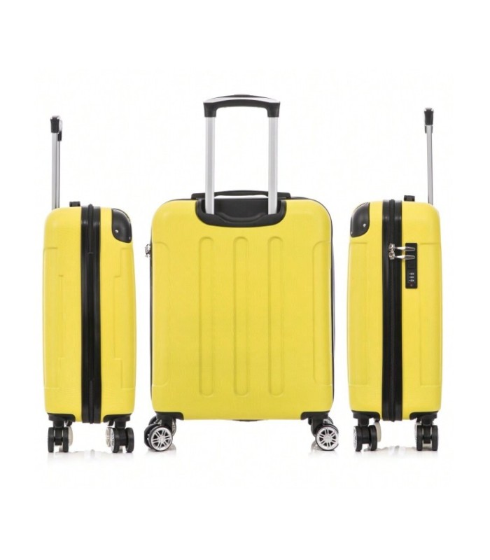 RAYKONG Maleta Cabina ABS 55x40x20cm (44L) - Maxima Capacidad - 4 Ruedas Giratorias Dobles 360ª - Candado Incrustado - Amarillo