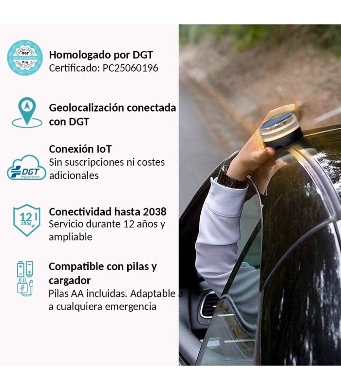 Baliza V16 | 2ª GENERACION Geolocalización DGT 3.0 | Luz Emergencia Coche Homologado DGT |  SIM y Datos Pagados hasta 2038