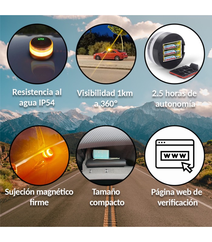 Baliza V16 | 2ª GENERACION Geolocalización DGT 3.0 | Luz Emergencia Coche Homologado DGT |  SIM y Datos Pagados hasta 2038
