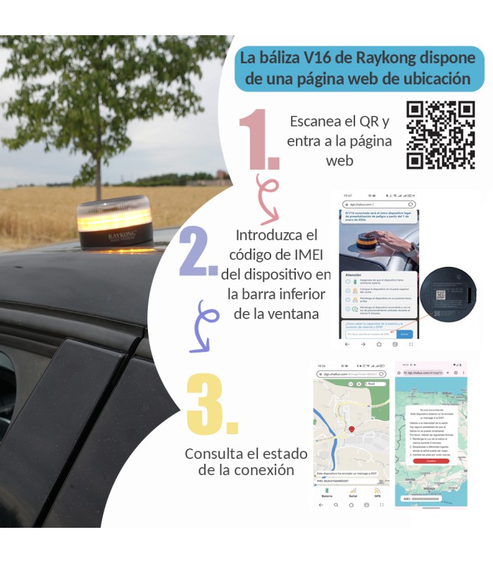 Baliza V16 | 2ª GENERACION Geolocalización DGT 3.0 | Luz Emergencia Coche Homologado DGT |  SIM y Datos Pagados hasta 2038