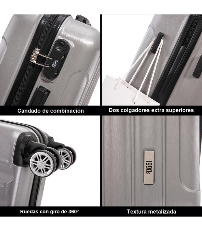 1990s Maleta de Cabina Policarbonato 55x40x20cm (40L) - 20 Pulgadas - Plata