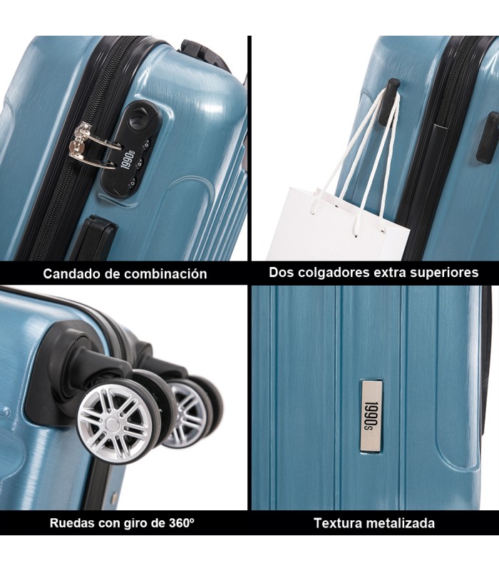 1990s Mala de cabine em policarbonato 55x40x20cm (40L) - 20 polegadas - Azul