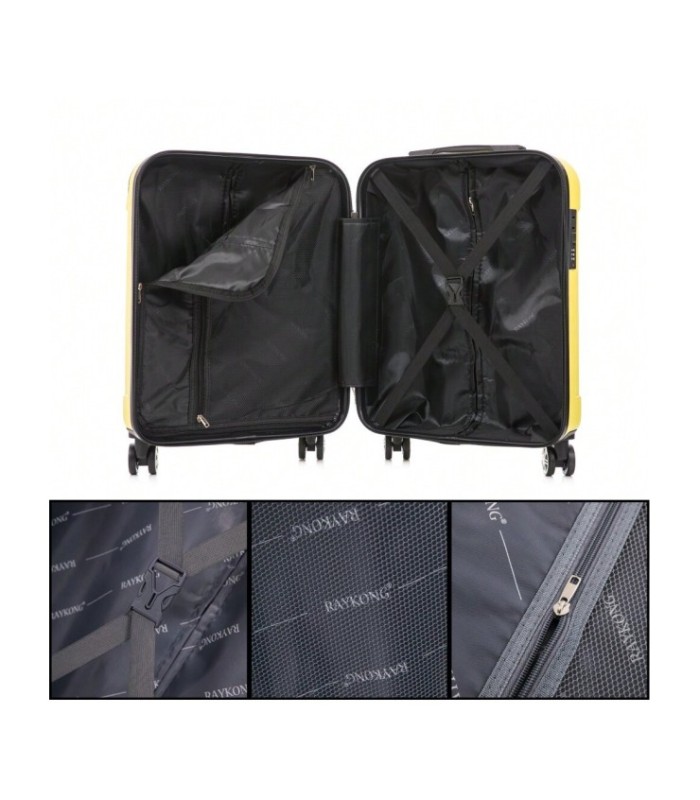 RAYKONG Maleta Cabina ABS 55x40x20cm (44L) - Maxima Capacidad - 4 Ruedas Giratorias Dobles 360ª - Candado Incrustado - Amarillo