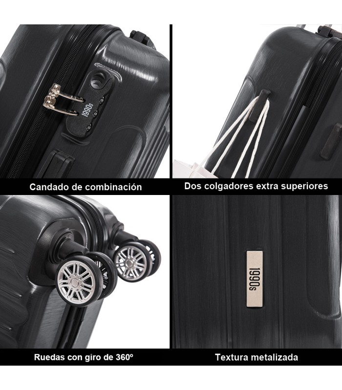 1990s Maleta de Cabina Policarbonato 55x40x20cm (40L) - 20 Pulgadas - Negro