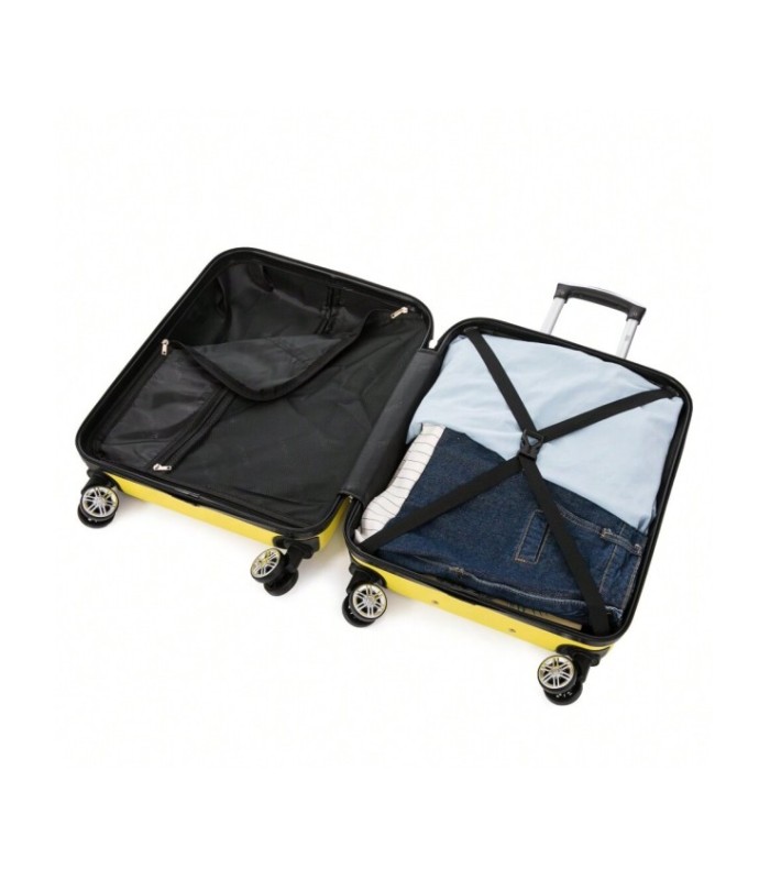 RAYKONG Maleta Cabina ABS 55x40x20cm (44L) - Maxima Capacidad - 4 Ruedas Giratorias Dobles 360ª - Candado Incrustado - Amarillo