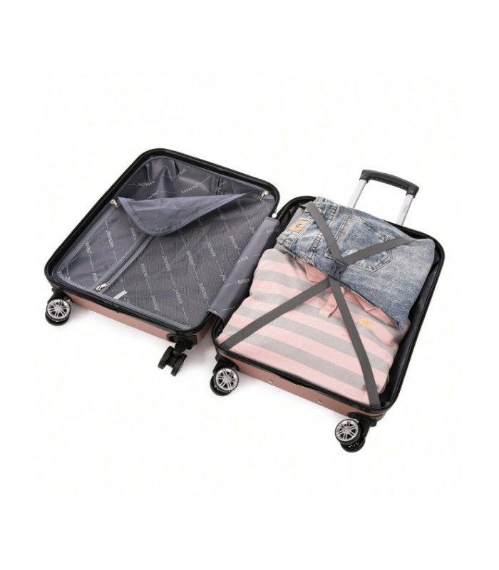 RAYKONG Maleta Cabina ABS 55x40x20cm (44L) - Maxima Capacidad - 4 Ruedas Giratorias Dobles 360ª - Candado Incrustado - Rosa oro