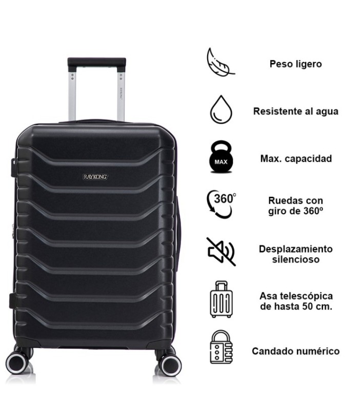 RAYKONG Mala Média Expansível ABS+PC 66x45x27,50cm - 30cm Extensível - Preta