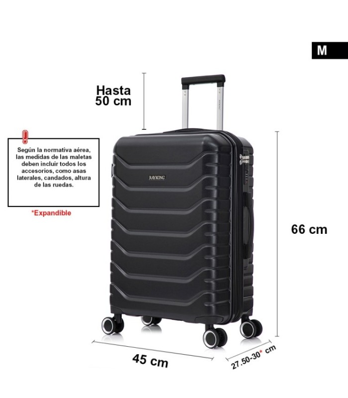 RAYKONG Mala Média Expansível ABS+PC 66x45x27,50cm - 30cm Extensível - Preta