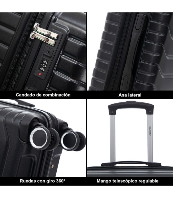 RAYKONG Mala Média Expansível ABS+PC 66x45x27,50cm - 30cm Extensível - Preta