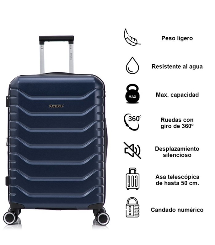 RAYKONG Mala Média Expansível ABS+PC 66x45x27,50cm - 30cm Extensível - Azul Marinho