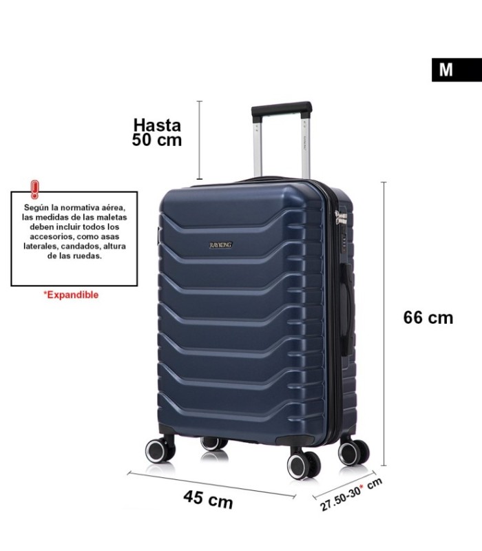 RAYKONG Mala Média Expansível ABS+PC 66x45x27,50cm - 30cm Extensível - Azul Marinho