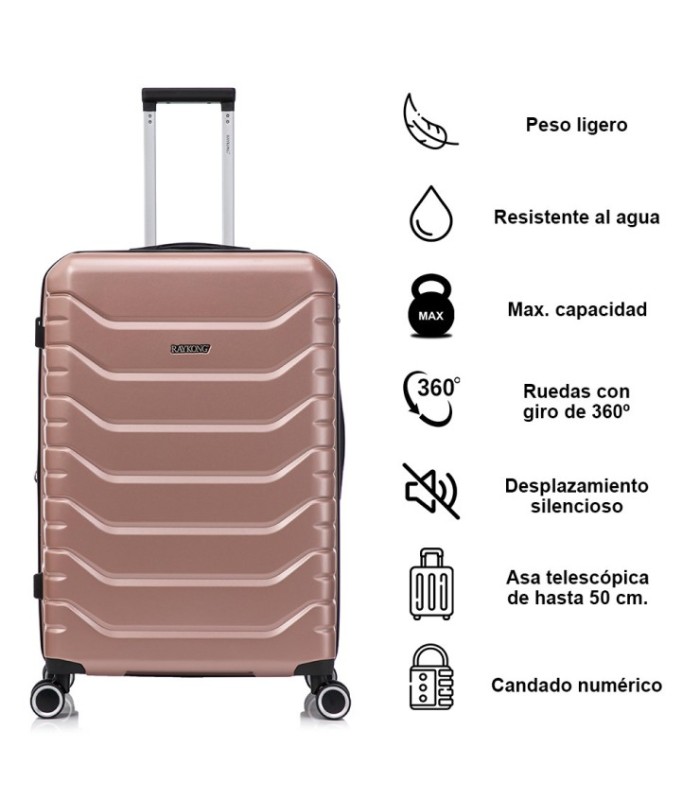 RAYKONG Maleta Mediana Expandible ABS+PC 66x45x27.50cm - 30cm Extendido - RosaDorada
