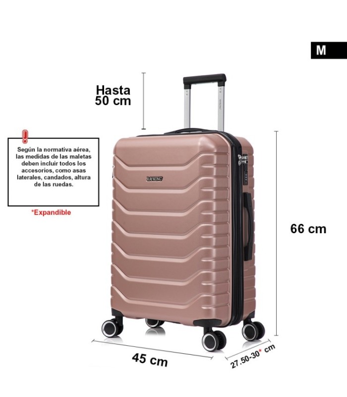 RAYKONG Mala Média Expansível ABS+PC 66x45x27,50cm - 30cm Extensível - Ouro Rosa