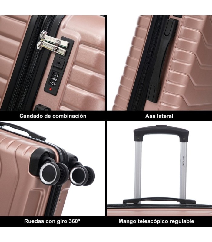 RAYKONG Mala Média Expansível ABS+PC 66x45x27,50cm - 30cm Extensível - Ouro Rosa