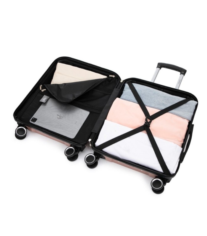 RAYKONG Mala Média Expansível ABS+PC 66x45x27,50cm - 30cm Extensível - Ouro Rosa