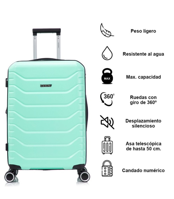 RAYKONG Mala Média Expansível ABS+PC 66x45x27,50cm - 30cm Extensível - Hortelã