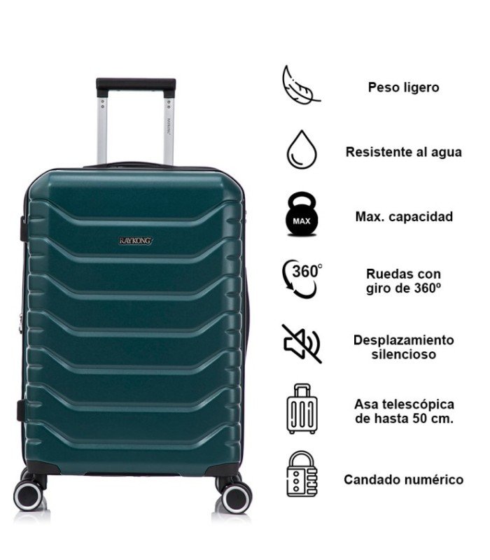 RAYKONG Mala Média Expansível ABS+PC 66x45x27,50cm - 30cm Extensível - Verde