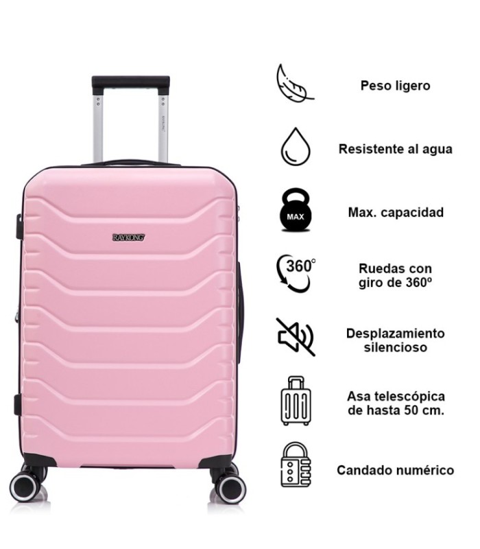 RAYKONG Mala Média Expansível ABS+PC 66x45x27,50cm - 30cm Extensível - Rosa Claro