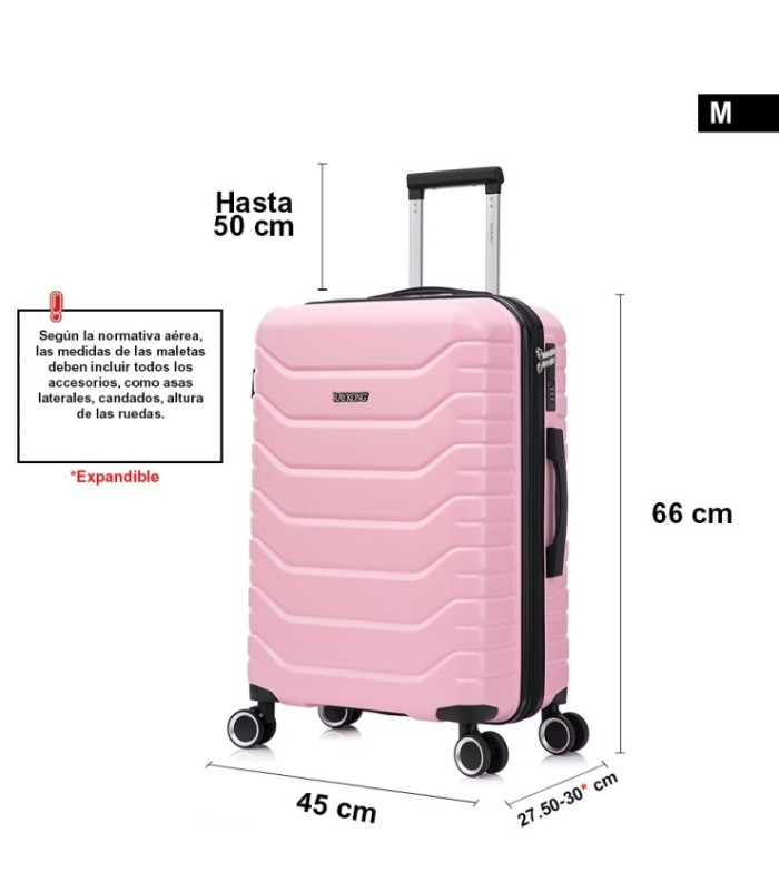 RAYKONG Mala Média Expansível ABS+PC 66x45x27,50cm - 30cm Extensível - Rosa Claro