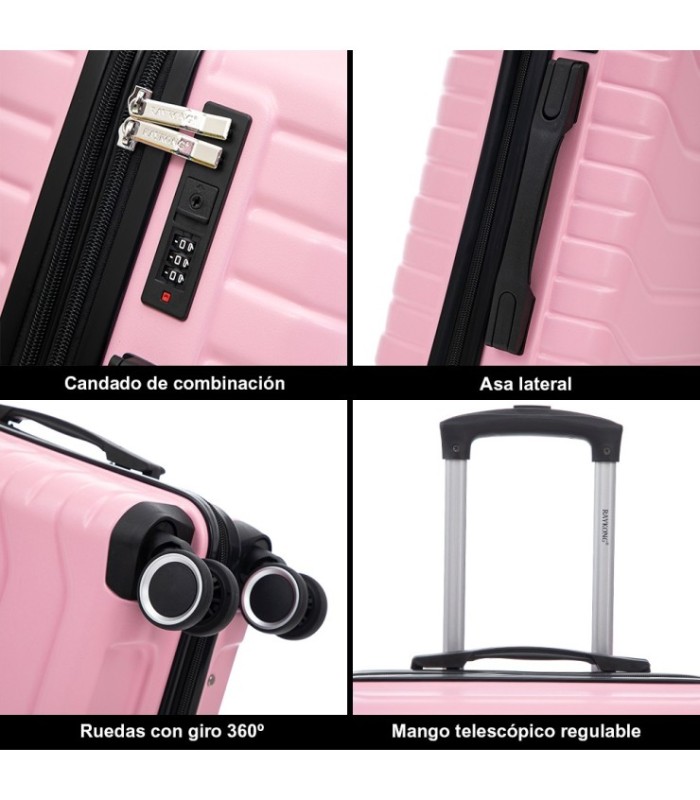 RAYKONG Mala Média Expansível ABS+PC 66x45x27,50cm - 30cm Extensível - Rosa Claro