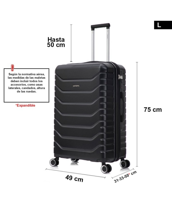 RAYKONG Maleta Grande Expandible ABS+PC 75x49x31cm - 33.50cm Extendido | 23kg - 25kg - Negro