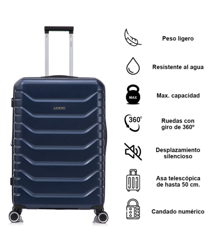 RAYKONG Maleta Grande Expandible ABS+PC 75x49x31cm - 33.50cm Extendido | 23kg - 25kg - AzulMarino