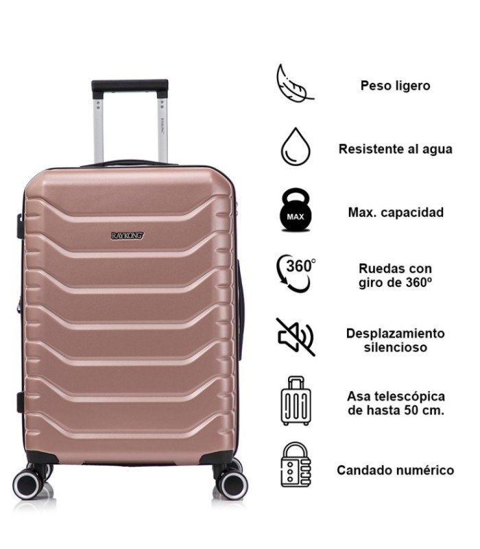 RAYKONG Maleta Grande Expandible ABS+PC 75x49x31cm - 33.50cm Extendido | 23kg - 25kg - RosaDorada