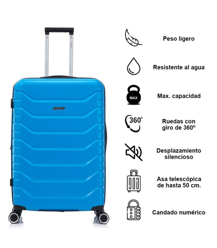 RAYKONG Maleta Grande Expandible ABS+PC 75x49x31cm - 33.50cm Extendido | 23kg - 25kg -  Turquesa