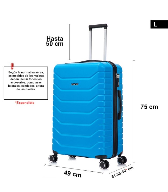 RAYKONG Maleta Grande Expandible ABS+PC 75x49x31cm - 33.50cm Extendido | 23kg - 25kg -  Turquesa