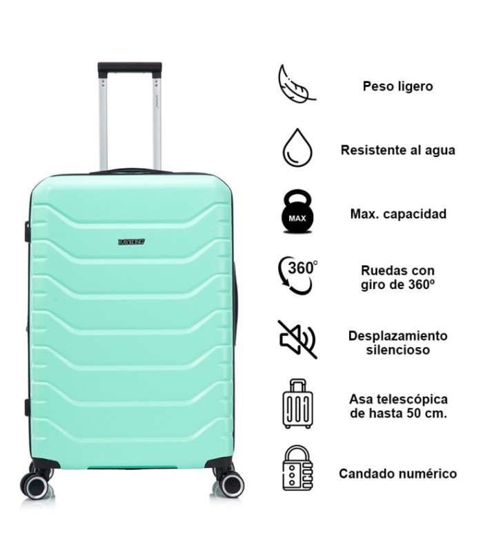 RAYKONG Maleta Grande Expandible ABS+PC 75x49x31cm - 33.50cm Extendido | 23kg - 25kg - Menta