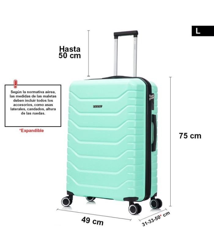 RAYKONG Maleta Grande Expandible ABS+PC 75x49x31cm - 33.50cm Extendido | 23kg - 25kg - Menta