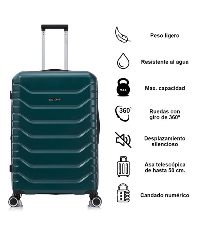 RAYKONG Maleta Grande Expandible ABS+PC 75x49x31cm - 33.50cm Extendido | 23kg - 25kg - Verde