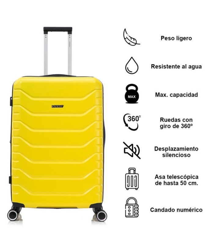RAYKONG Maleta Grande Expandible ABS+PC 75x49x31cm - 33.50cm Extendido | 23kg - 25kg - Amarillo