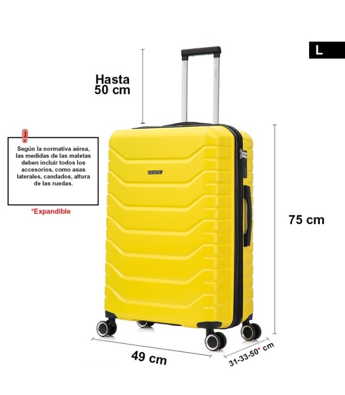 RAYKONG Maleta Grande Expandible ABS+PC 75x49x31cm - 33.50cm Extendido | 23kg - 25kg - Amarillo