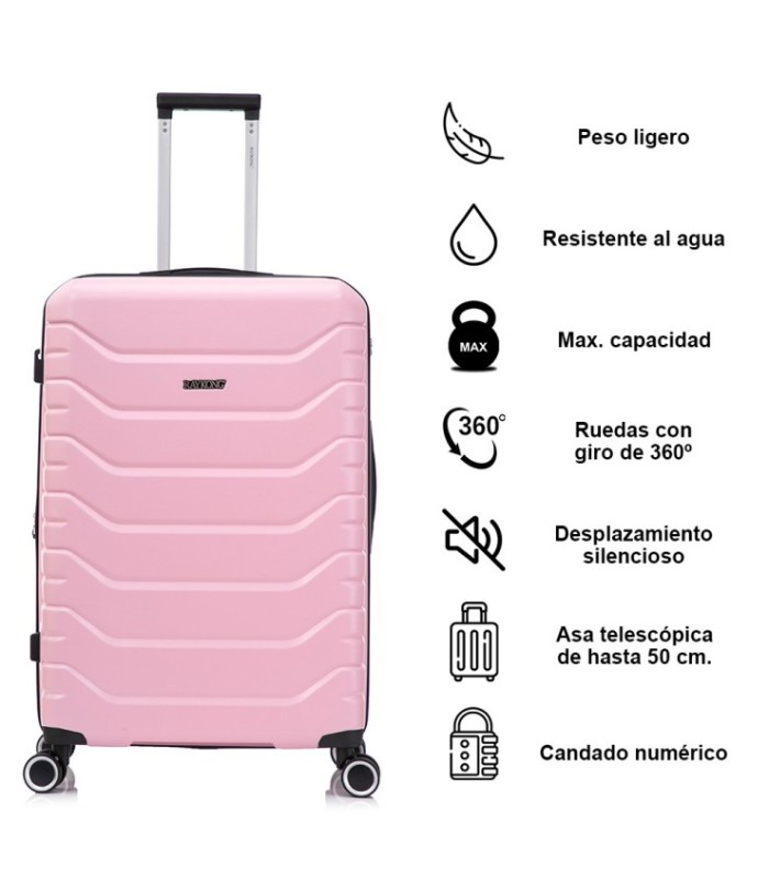 RAYKONG Maleta Grande Expandible ABS+PC 75x49x31cm - 33.50cm Extendido | 23kg - 25kg - RosaPalo