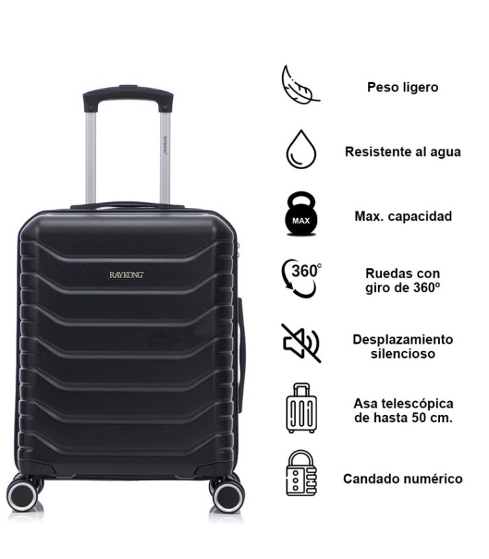 Juego de 3 Maletas ABS+PC Cabina |Maleta Mediana Expandible |Maleta Grande Expandible - Negro