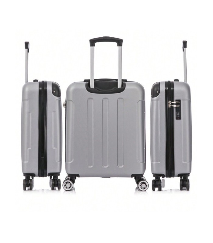 RAYKONG Maleta Cabina ABS 55x40x20cm (44L) - Maxima Capacidad - 4 Ruedas Giratorias Dobles 360ª - Candado Incrustado - Plata