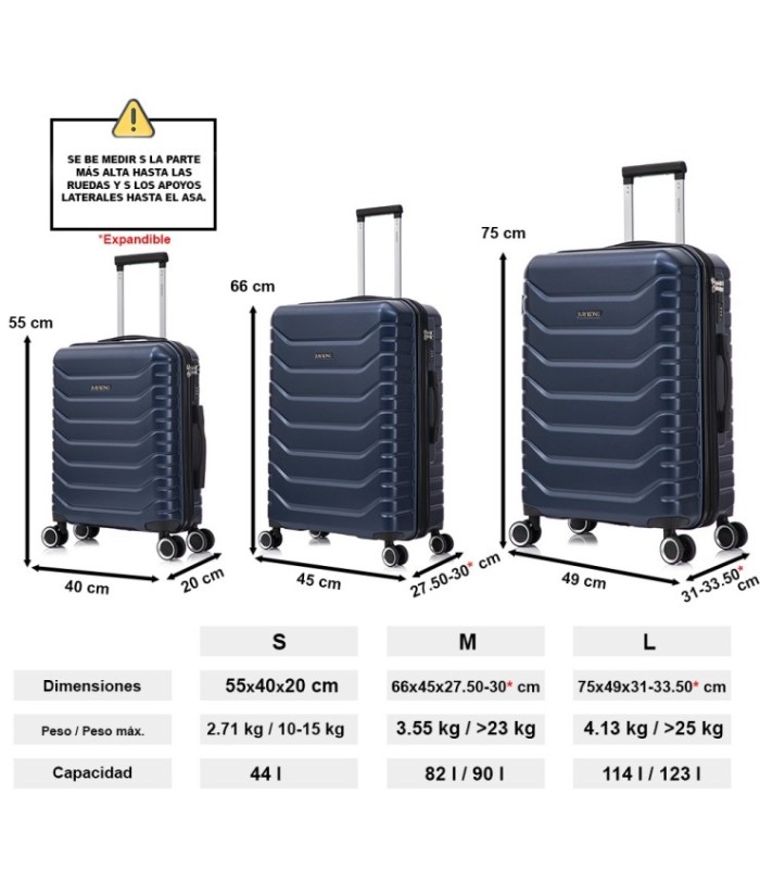 Conjunto de 3 malas de cabine ABS+PC | Mala expansível média | Mala expansível grande - Azul-marinho