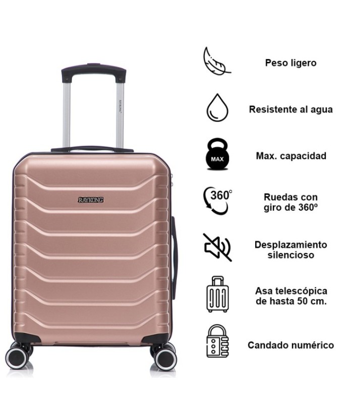 Juego de 3 Maletas ABS+PC Cabina |Maleta Mediana Expandible |Maleta Grande Expandible - RosaDorada