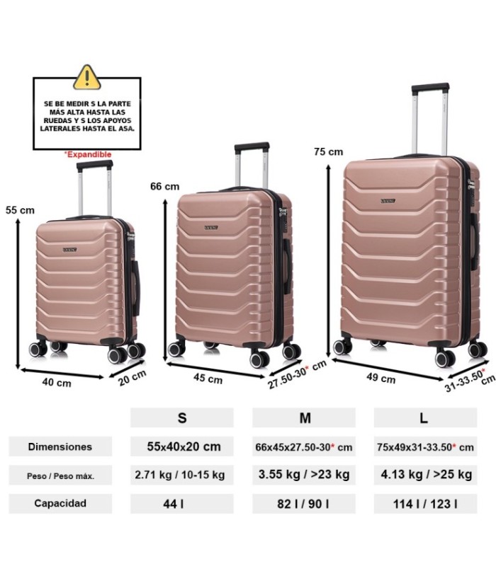 Juego de 3 Maletas ABS+PC Cabina |Maleta Mediana Expandible |Maleta Grande Expandible - RosaDorada
